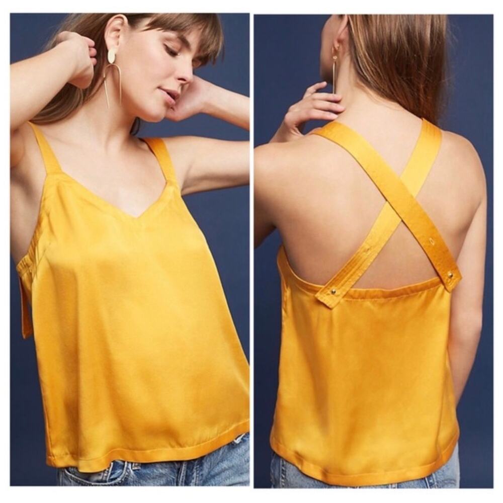 Anthropologie Floreat Tangerine Silk Cross Tank Top Camisole Blouse Cami Large